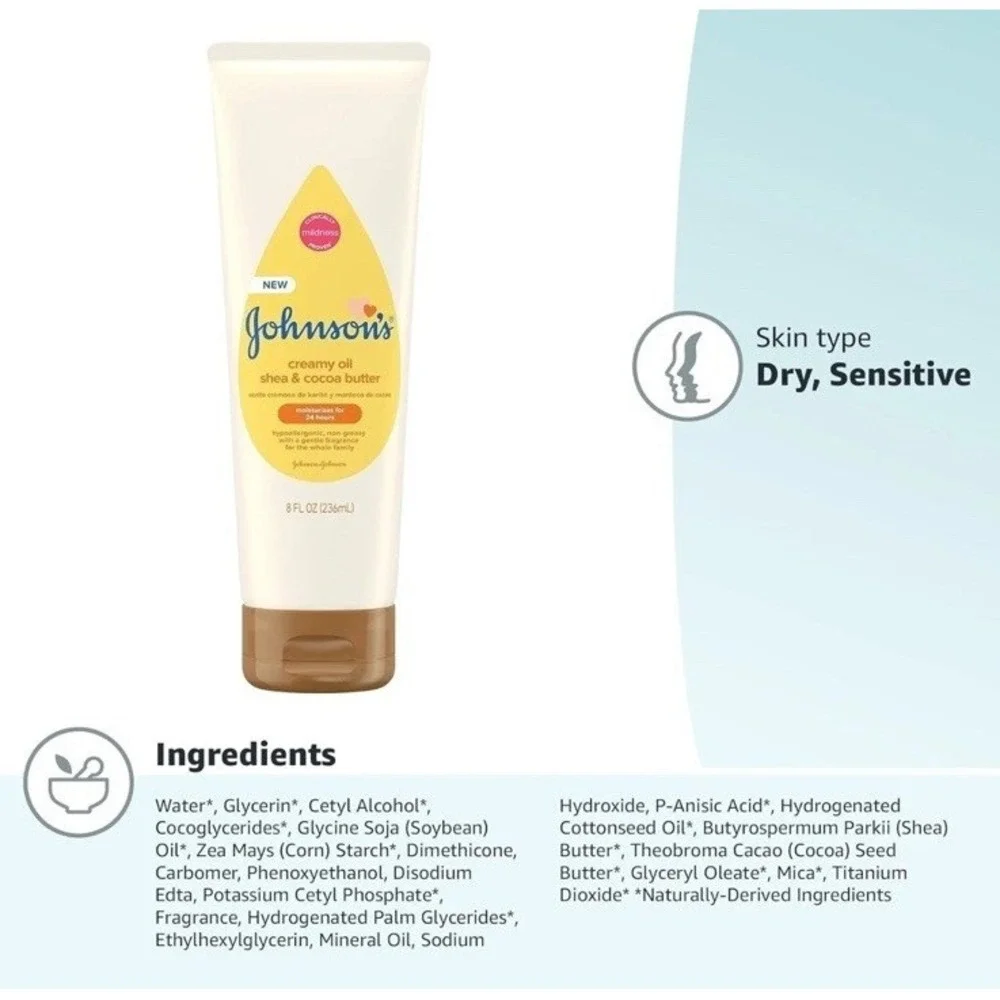 Johnson's Creamy Oil for Baby, Moisturizing Body Lotion with Shea & Cocoa Butter